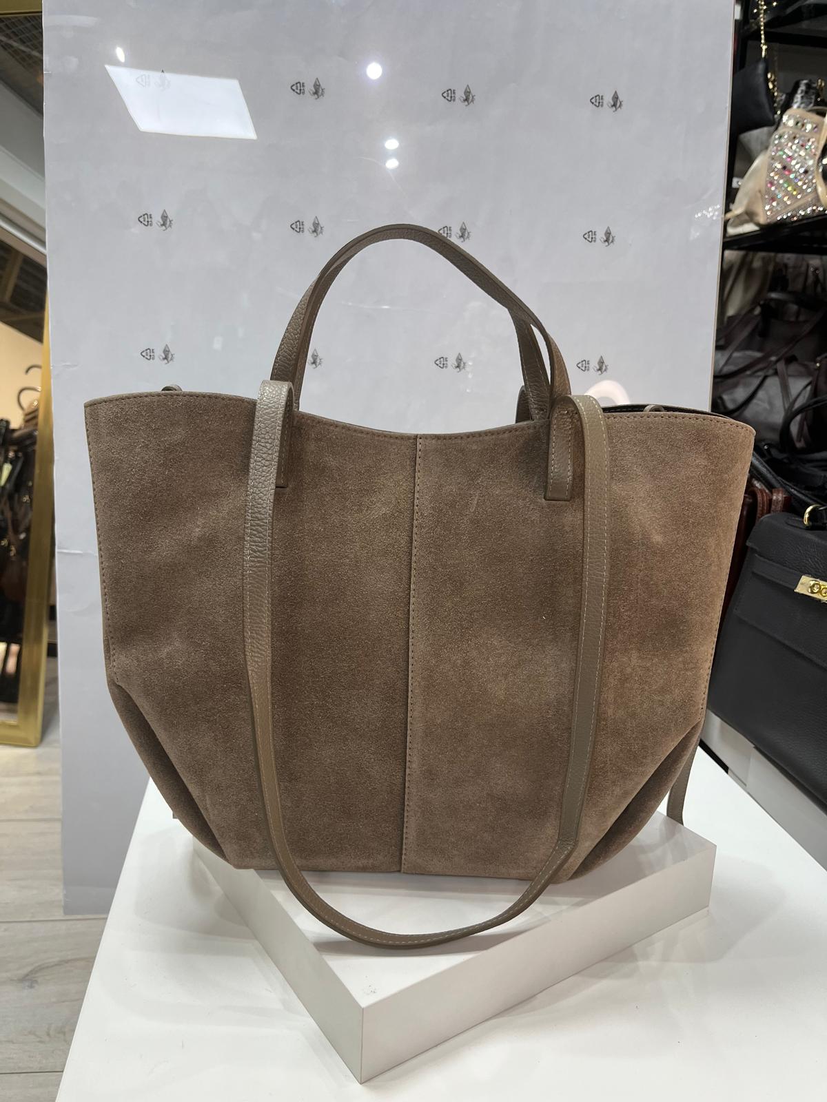 NOWOŚĆ VERA PELLE torebka damska łódka zamsz naturalny ITALY TAUPE