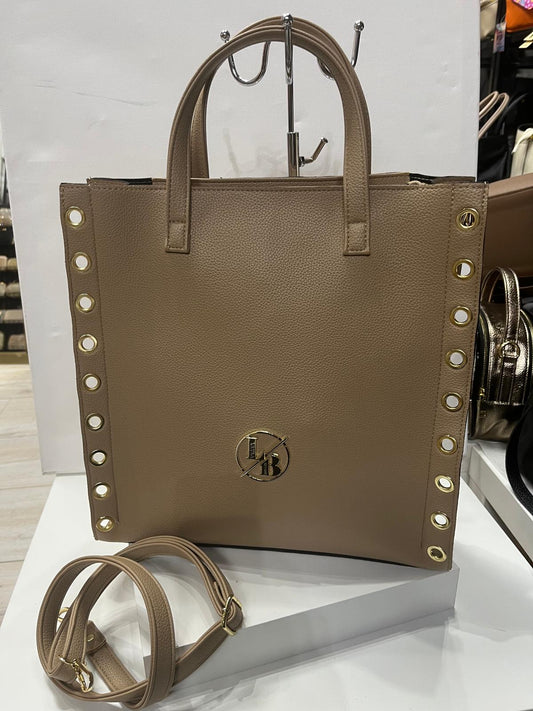 NOWOŚĆ Modna torebka shopperka eko skóra Laura Biaggi Beż