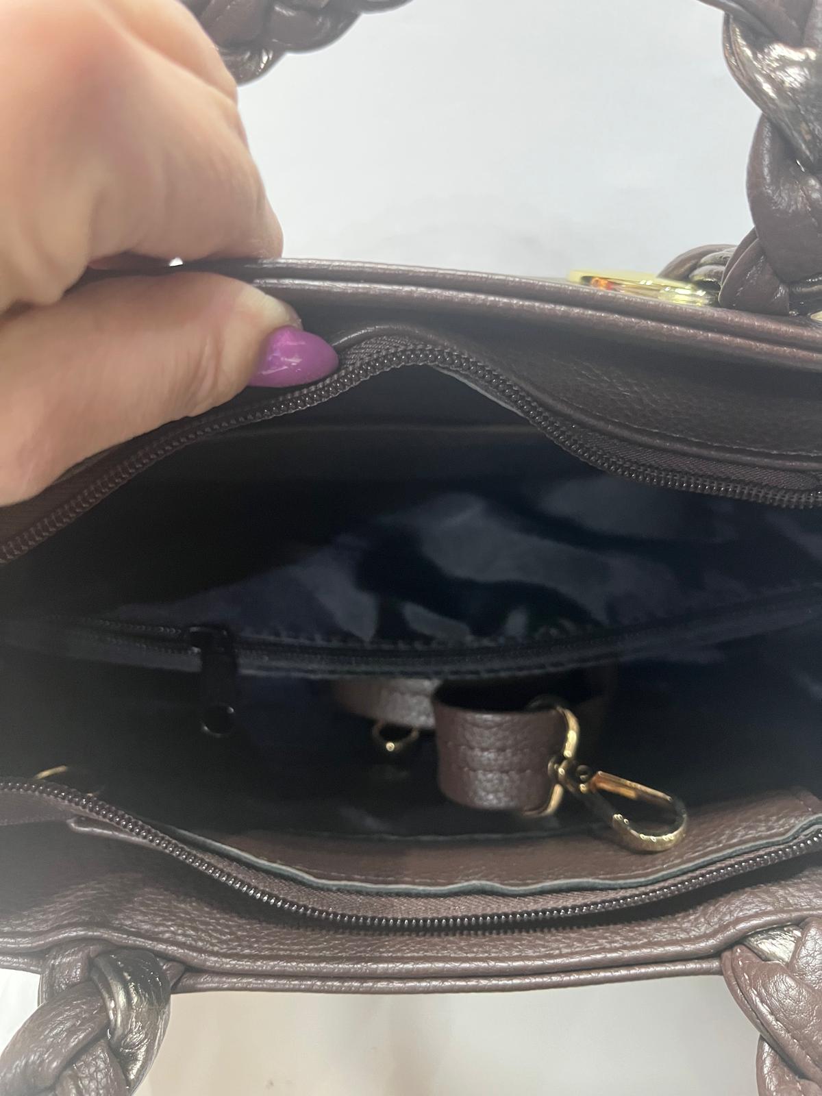 Torebka shopper Laura Biaggi Czekolada KLASYCZNA TORBA Z PASKIEM NA RAMIE