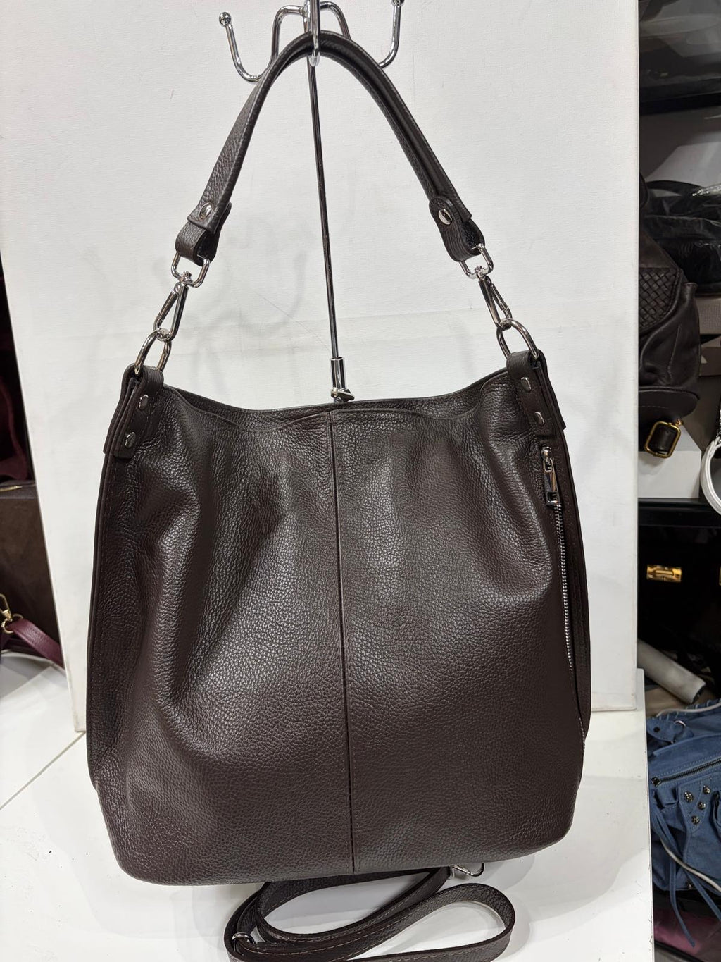 NOWOŚĆ VEZZE torebka worek skóra naturalna czekolada